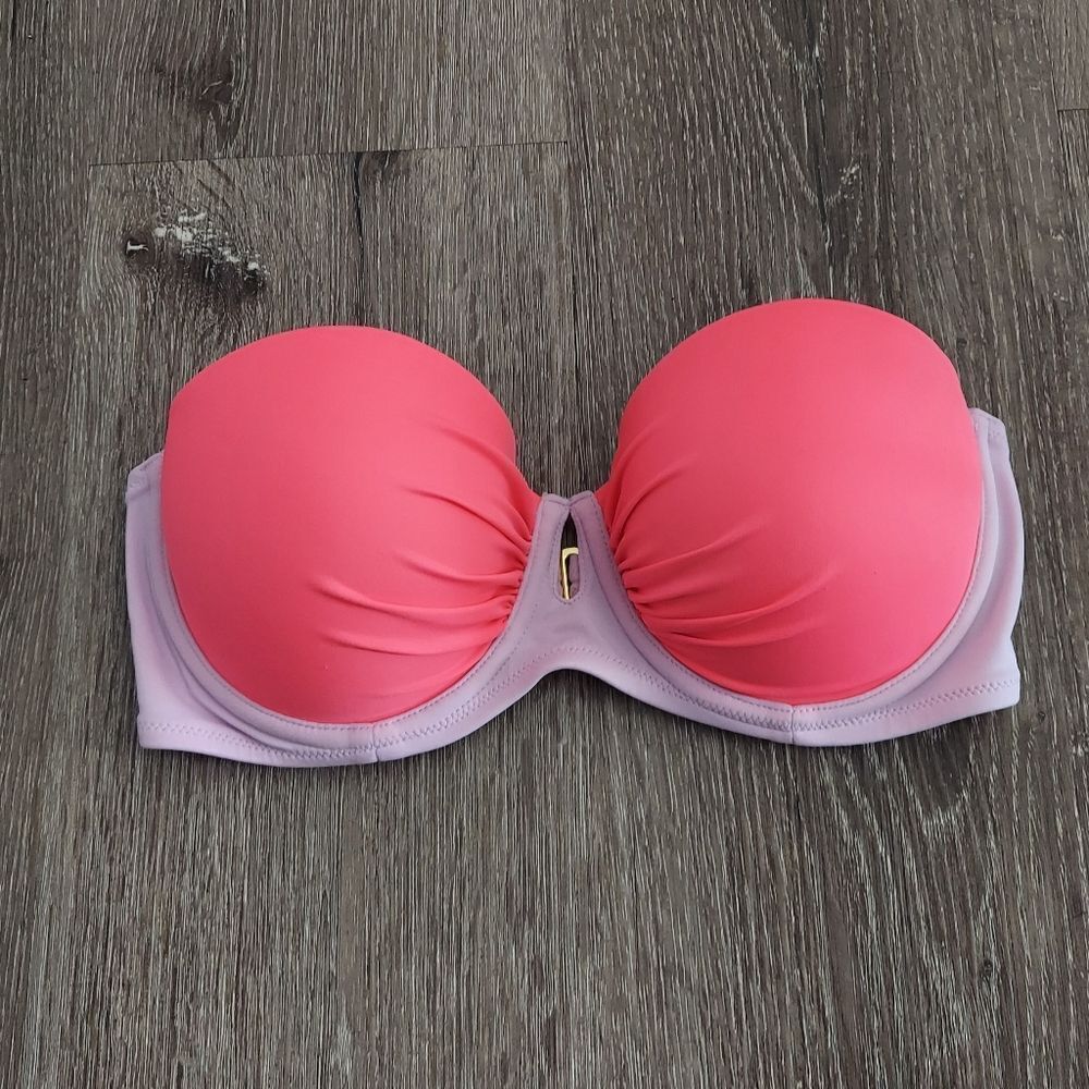 Victorias Secret 32D Strapless Pushup Bikini Top Purple Pink